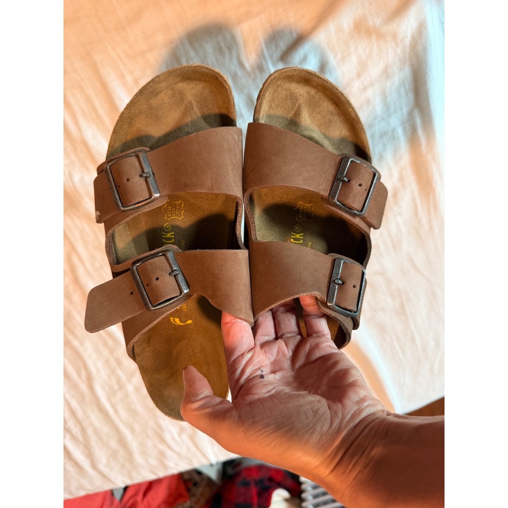 Birkenstock Arizona Brown Leather Two Strap Buckle Sandals Mens 41 EU
